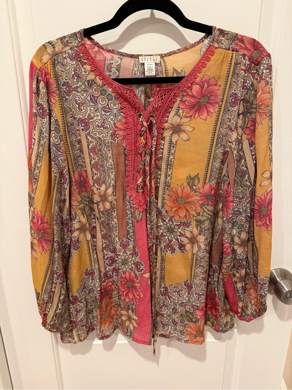 Spense Floral Lace-Up Peasant Top - Mustard & Coral